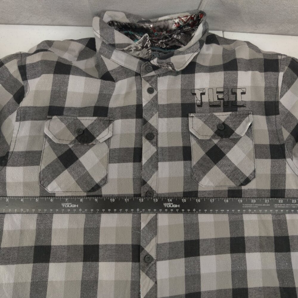 True Love False Idols Shirt Men 3XL Gray Plaid Flannel Shacket Lined Embroidered - Picture 11 of 16